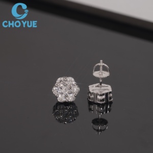 Flower Design Lab Diamonds Stud <b>Earrings</b> Real 925 Silver Gold Plated Claw Setting Luxury Screw <b>Back</b> Stud <b>Earring</b> Jewelry - Product Image 3