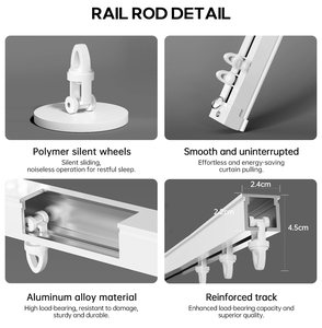 YIJIALE Tringles à Rideaux Modernes en Alliage d'Aluminium de Qualité Commerciale de 108,9 Pouces avec Rails et Rideaux Coulissants Portables Blancs Deluxe - Product Image 4
