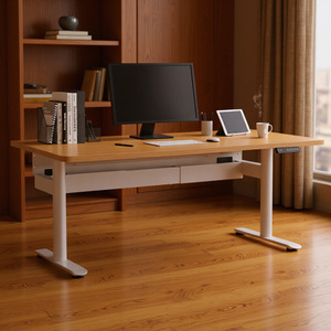 <b>Height</b> <b>Adjustable</b> <b>Desk</b> Legs Round Tube Metal Dual Motor Minimalist Design For Office Home Use - Product Image 1