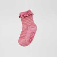 Chaussettes antidérapantes pour bébé, en coton tricoté, couleur unie, avec volants, pour nourrissons et petites filles, vente en gros