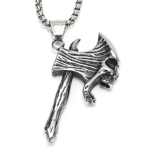 Europa y los Estados Unidos hombres retro transfronterizos con colgante de acero de titanio <span class=keywords><strong>Tomahawk</strong></span> collar de cabeza de fantasma de hop Masculino - Product Image 4