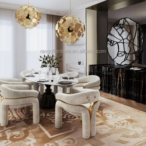 Juego de comedor moderno de cristal de 210cm con 6 sillas <span class=keywords><strong>Remo</strong></span> blancas y mesa con patas doradas para el hogar o el hotel Vidrio templado y diseño de metal - Product Image 2