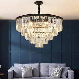 Lámpara colgante K9 Crysta para sala de estar, candelabro moderno de lujo de oro negro con cristal - Product Image 1