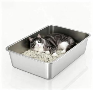 Nouvelle litière pour chat en acier inoxydable extra large pour chat de grande taille, litière pour chat en métal à côtés hauts, facile à nettoyer - Product Image 1