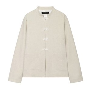 Chaqueta Casual Personalizada 2026 para <span class=keywords><strong>Mujer</strong></span>, Corte Holgado, Cuello Mandarín, Color Sólido, Estilo Vintage con Botones Tradicionales Tipo Rana, OEM/ODM - Product Image 2