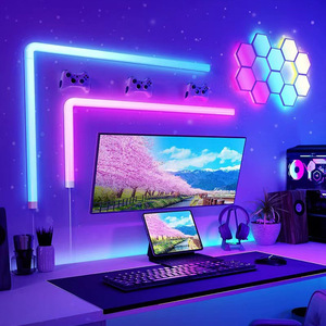 POPLOR Wall Led Light Strip <b>RGB</b> App <b>Control</b> Dimmable Multicolor Plastic Surface Mounted Modern Design - Product Image 3