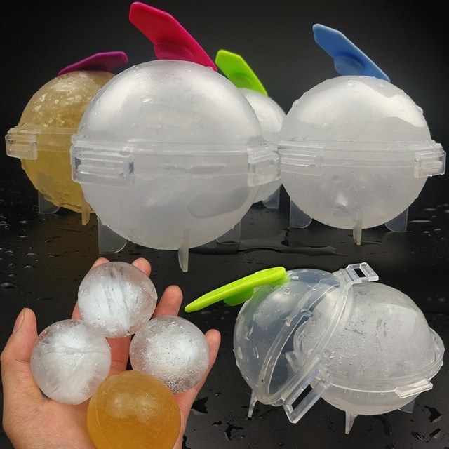 4pcs Eco-Friendly & Reusable Transparent Large Plastic Sphere Ice Ball Mold Food Grade Vodka Whiskey Ice Hockey Maker