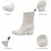 Bottines Western Blanches à Bout Pointu pour Femmes avec Talon Épais et Option Logo Personnalisé