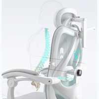 Chaise de bureau ergonomique à dossier ouvert en maille respirante avec appui-tête réglable, accoudoirs rabattables et repose-pieds rétractables