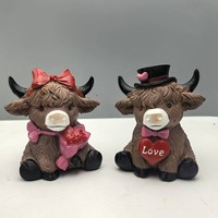 Ensemble de figurines en résine de vaches des Highlands, cadeaux de la Saint-Valentin pour les amoureux, épouse, personnalisez votre propre figurine de vache des Highlands