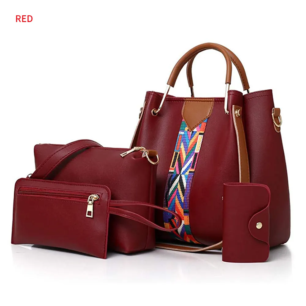 4Pcs Fashion Women Ladies Handbags Wallet Tote Bag Shoulder Bag Top Handle Satchel Purse Set