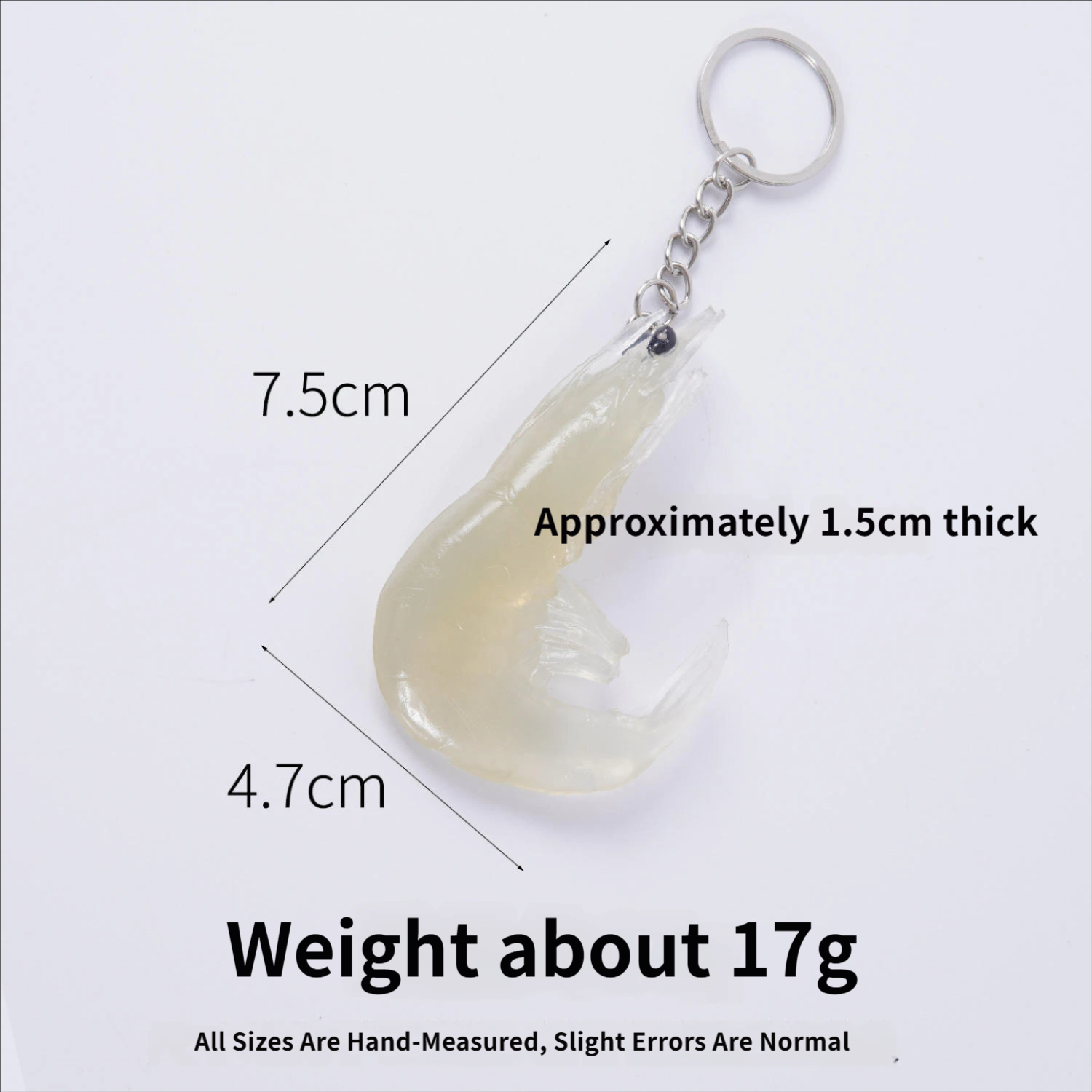 Transparent curved shrimp with eyes-keychain