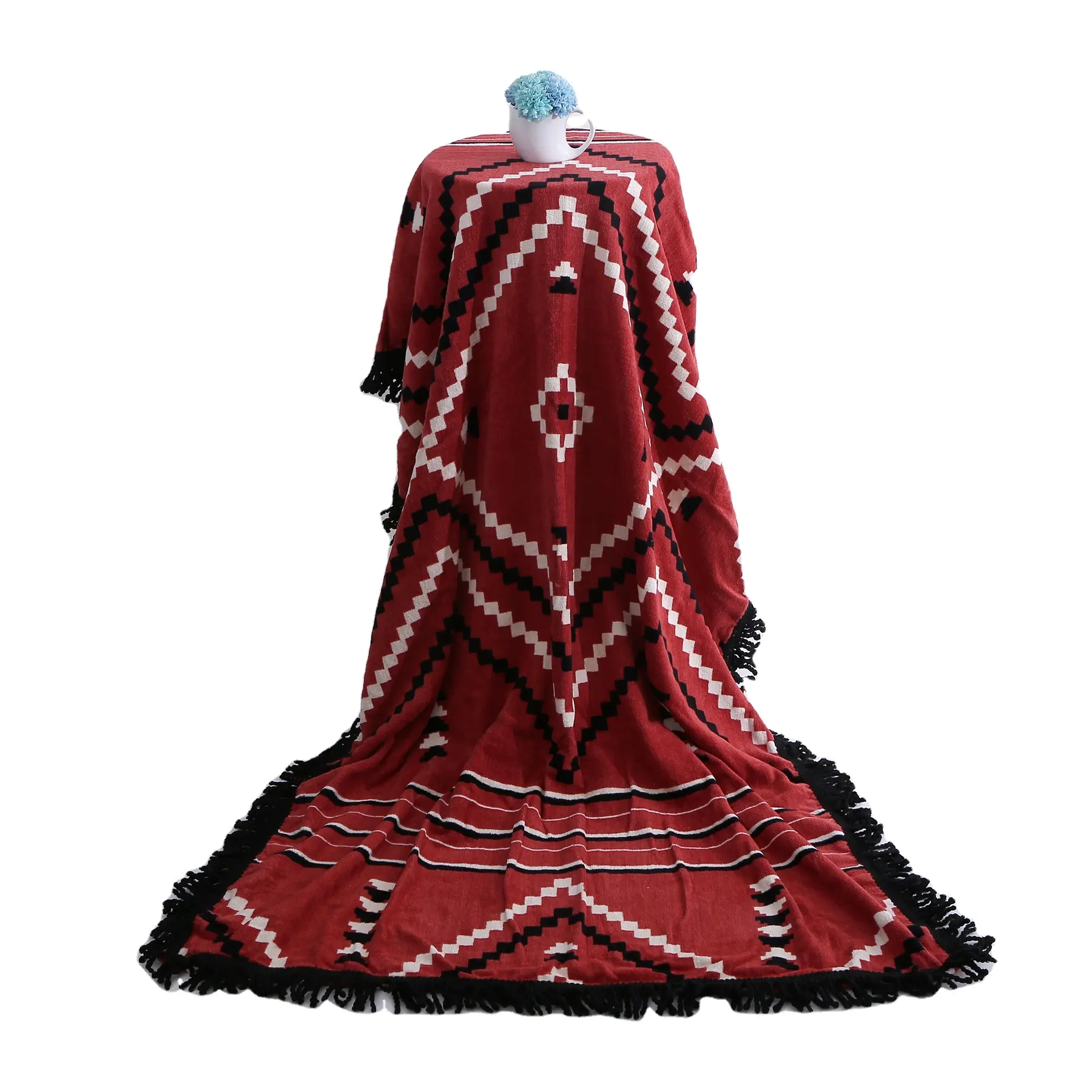 Factory High quality Rectangle Red Custom Printed Tassel 100% cotton beach bath turkish towel