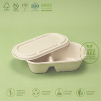 Contenants jetables compostables en pulpe de canne à sucre pour la préparation des repas, emballage alimentaire, boîte bento à 2 compartiments, vaisselle en bagasse