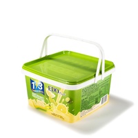 Conteneur alimentaire carré de 3 L avec impression de logo personnalisé, IML, en plastique PP, seau à biscuits, boîte à craquelins, boîte à biscuits avec poignée