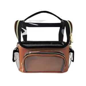 Bolsa de maquillaje impermeable de PVC para mujer, bolsa de viaje pequeña con logotipo personalizado, bolsa de cosméticos bonita transparente, bolsa superior abierta clásica