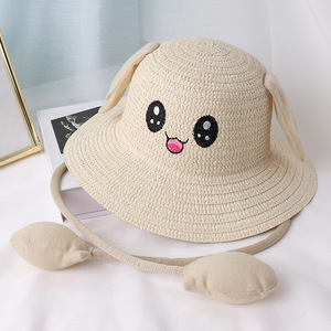 Chapeaux de paille à oreilles de <span class=keywords><strong>lapin</strong></span> tricotées pour enfants, vente <span class=keywords><strong>en</strong></span> gros, chapeaux de soleil d'été personnalisés pour la plage, chapeaux de paille à oreilles de <span class=keywords><strong>lapin</strong></span> pour enfants - Product Image 4