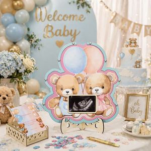 Shower Guest Book Alternative Wooden Bear Sign Set With Chips Welcome Baby Board <b>Baptism</b> Party <b>Decor</b> Keepsake Gift - Product Image 2