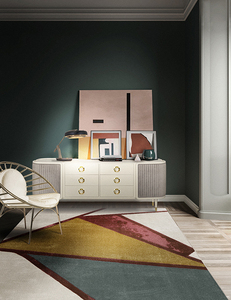 Aparador Italiano Moderno de Lujo, Madera Blanca Brillante con Tiradores de Latón Pulido, Mueble para Sala de Estar en Gris Crema - Product Image 4