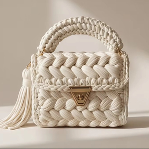 Bolso Trenzado Blanco Hecho a Mano, Bolso Étnico Elegante con Dos Correas de Perlas, Bolso de Hombro Boho, Tejido con Cordón de Algodón - Product Image 1