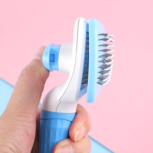Pet Hair Removal Comb Self Cleaning <b>Dog</b> Cat Grooming Brush With One <b>Button</b> Design For Pet Care - Product Image 3