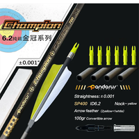 Flèche de tir à l'arc en carbone pur Pandarus Champion 0,001'' ID 6,2 mm SP300/350/400/500/600/700/800 avec plumes de dinde