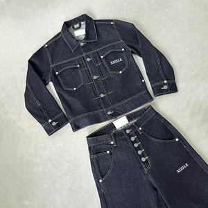 Ensemble deux pièces en jean surdimensionné et épais pour homme, veste et pantalon en denim brut japonais selvedge - Product Image 3