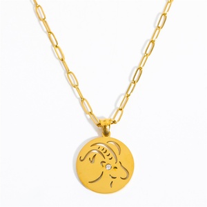 Jewelry Manufacturer Wholesale Zodiac Round Pendant Necklace Custom Cz Zircon Zodiac <b>Charm</b> Necklace - Product Image 5