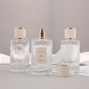 30ml 50ml <b>Empty</b> Screw Top Perfume Leather Cover Vertical Striped Clear <b>Bottle</b> <b>Glass</b> Pressed Spray Perfume <b>Bottle</b> - Product Image 2