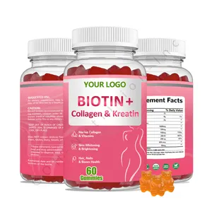 GOH OEM Private Label 10000mg Hair Biotin Gummies para cabello/Piel/uñas Biotin Collagen Kreatin 3 en 1 Gummies