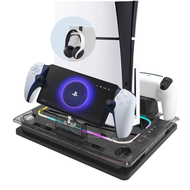 GAMINJA Fast Charging Station RGB Ultra-thin Cooling Plastic Charging Stand & Holders for Ps5/Slim/Pro Disc & Digital PS 5