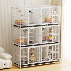 Jaula Metálica de Cría para Gatos de 3 Niveles y 6 Compartimentos, Jaula Grande Multiusos para Mascotas, Apilable, con Ruedas - Product Image 1