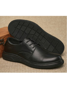 Chaussures habillées décontractées pour hommes en cuir noir uni avec semelle intermédiaire en EVA, design à lacets, semelle épaisse rehaussée, respirantes, pour l'automne - Product Image 5