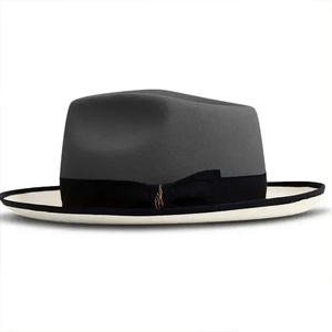 Gray Black Wool Felt Fedora <b>Hat</b> Two Tone Bow <b>Band</b> Unisex Adult Formal Cap 56-58CM - Product Image 1