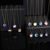 Collier Pendentif Système Solaire Lumineux en Verre Double Face, Motif Ciel Étoilé, Planètes, Univers, Galaxie, Gemme, Cadeau de Fête N0001