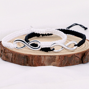 <span class=keywords><strong>Bracelet</strong></span> tressé en corde noir/blanc fait main Infinite Sign pour femmes et hommes, <span class=keywords><strong>bracelet</strong></span> ajustable avec breloque, cadeau de bijoux - Product Image 2