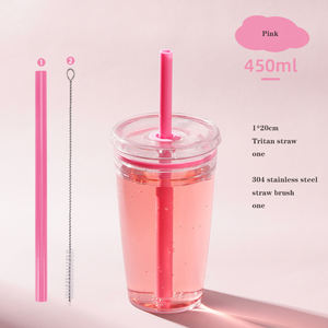 ขวดน้ำพลาสติกขนาด450มล. แก้วทัมเบลอร์พลาสติกพร้อมฝาขวดน้ำใสสำหรับกาแฟเย็น - Product Image 5