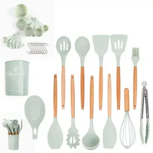 Silicon Utensils Cooking Sets Kitchen Wooden Cooking Utensils Wooden Handle Non Stick Cookware Set