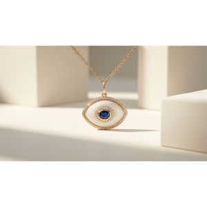 Collar de Lujo en Oro Amarillo de 18k con Cabujón de Ópalo y Cianita, Ópalo Central Rodeado por Gemas Azules Vívidas - Product Image 1