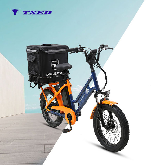 TXED Food Delivery Bicycle 20 Inch Electric Cargo Bike 48V 500W Lithium Battery Family Bike for Long Range Travel Cargo Bike