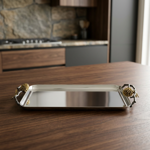 Polished Metal Serving Tray With <b>Pinecone</b> Handles Solid Pattern Residential Use wholesale stainless steel trays stainless steel - Product Image 4
