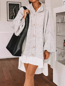 2025 Phụ Nữ Của Retro Cardigan Với Bat Tay Áo Áo Len Rắn Màu Sắc Giản Dị Mùa Đông Bat Tay Áo Áo Len Với Nút Trang Trí - Product Image 5
