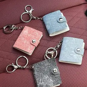 mini keychain light DIY Pu leather Mini Photo Albums Key Chain Photos Holder 2Inch Pockets Accessories For Photos Cards Keychain