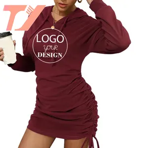 TUOYI Custom Printed logo Fashion Elegant Ladies Hoodies Dress For Womens Drop Shoulder Women Graphic Sweatshirt Casual Dresses