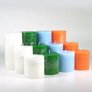 Wholesale Holiday New Years Candles Round Paraffin Multi Color Pillar Candles for Home Decor