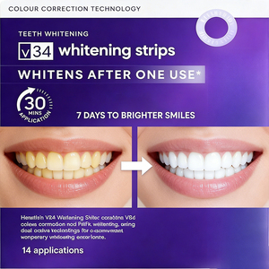 แผ่นฟอกสีฟัน V34 รสชาติมิ้นท์ สำหรับใช้ที่บ้าน ขจัดคราบบุหรี่ ชา ฟอกฟันเหลืองให้ขาวขึ้นอย่างมีประสิทธิภาพ - Product Image 2