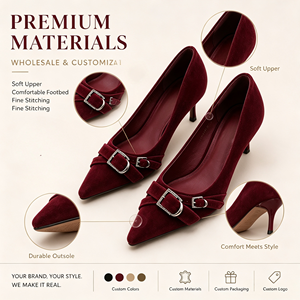 <span class=keywords><strong>Scarpe</strong></span> Formali da <span class=keywords><strong>Donna</strong></span> in Velluto Francese <span class=keywords><strong>con</strong></span> Punta Affusolata, Doppia Fibbia e <span class=keywords><strong>Tacco</strong></span> a Spillo <span class=keywords><strong>con</strong></span> Strass, OEM ODM Logo Personalizzato - Product Image 2