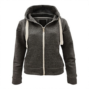 Unisex <b>Black</b> Cotton French Terry <b>Zip</b>-Up <b>Hoodie</b> Regular Fit Solid Color Casual Autumn Hooded Sweatshirt Front Pocket - Product Image 3