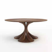 Table à manger ronde en noyer sur mesure, ensemble de table de luxe en bois massif avec base sculptée, bureau organique moderne pour projet