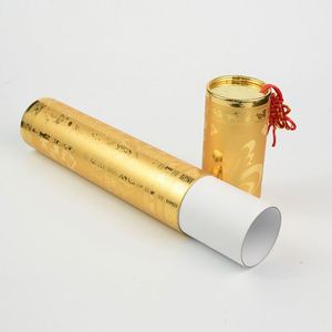 Boîte cylindrique en papier d'aluminium doré pour un calendrier chinois, un certificat, un support de parchemin, des invitations et des bâtons de parchemin - Product Image 3